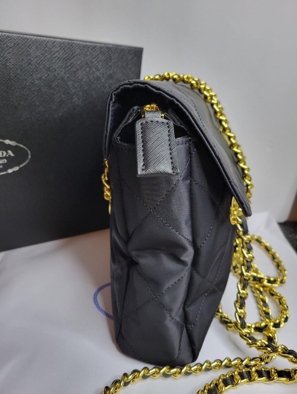 GWP Prada Black Quilted Tessuto Nylon Chain Bag 9"x8", New In Box - Picture 13 of 15